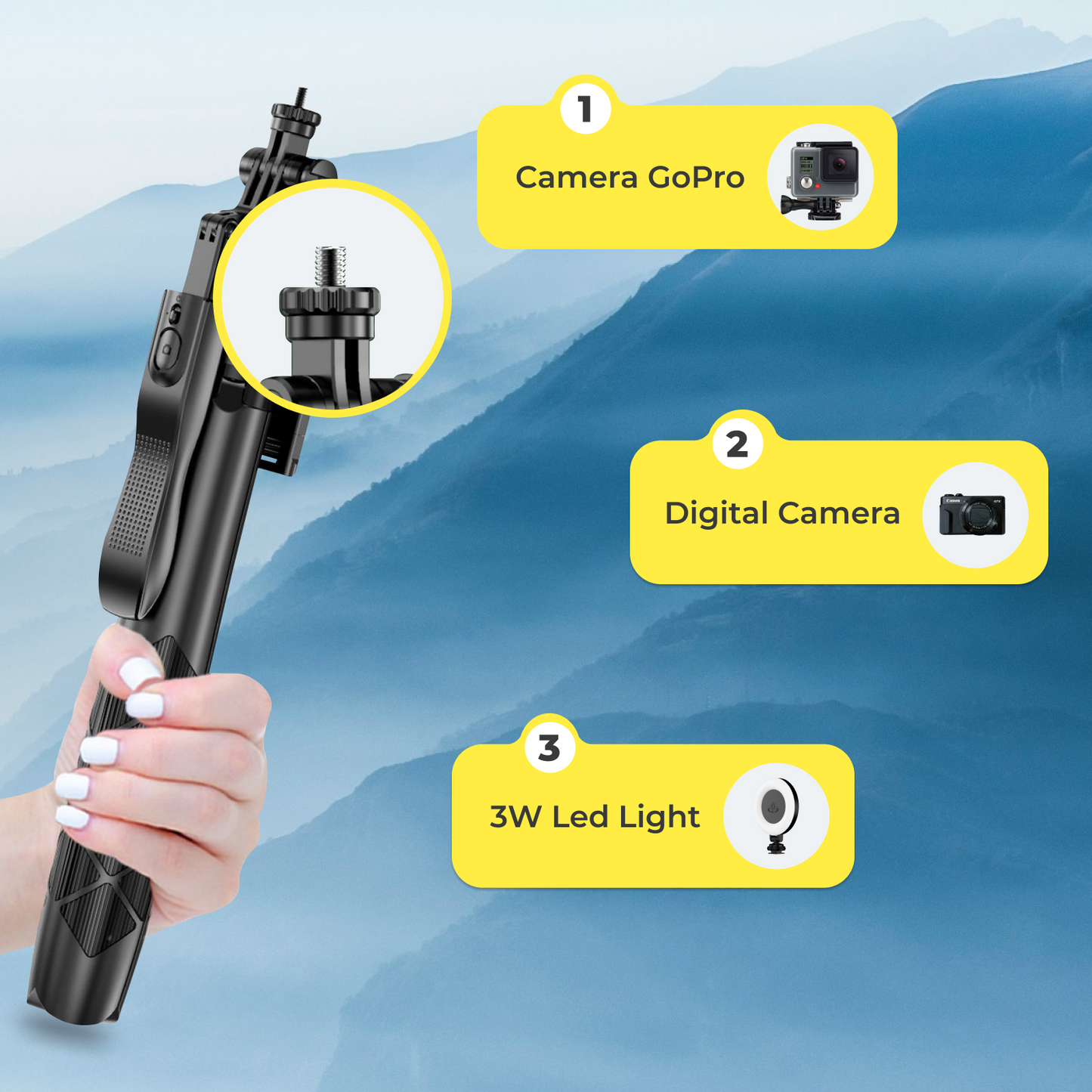 3-in-1 LED Tripod and Selfie Stick with Remote