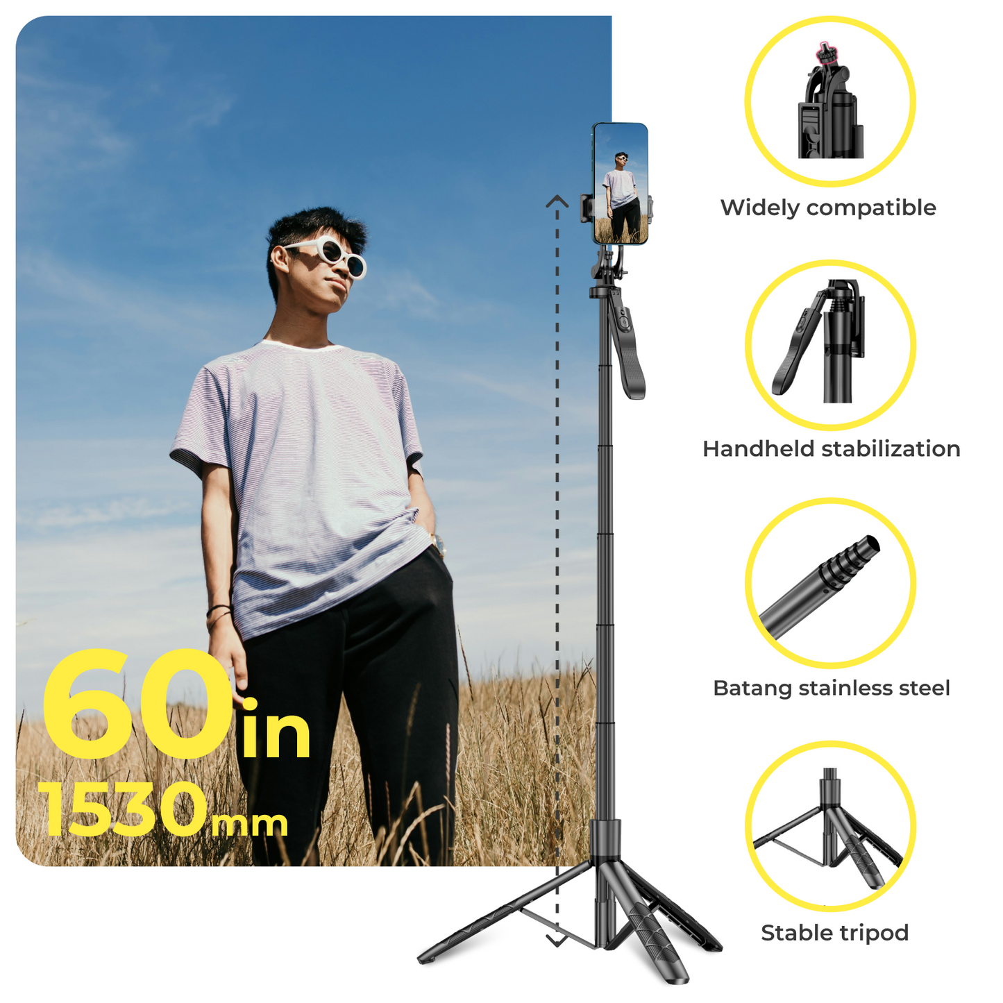 3-in-1 LED Tripod and Selfie Stick with Remote