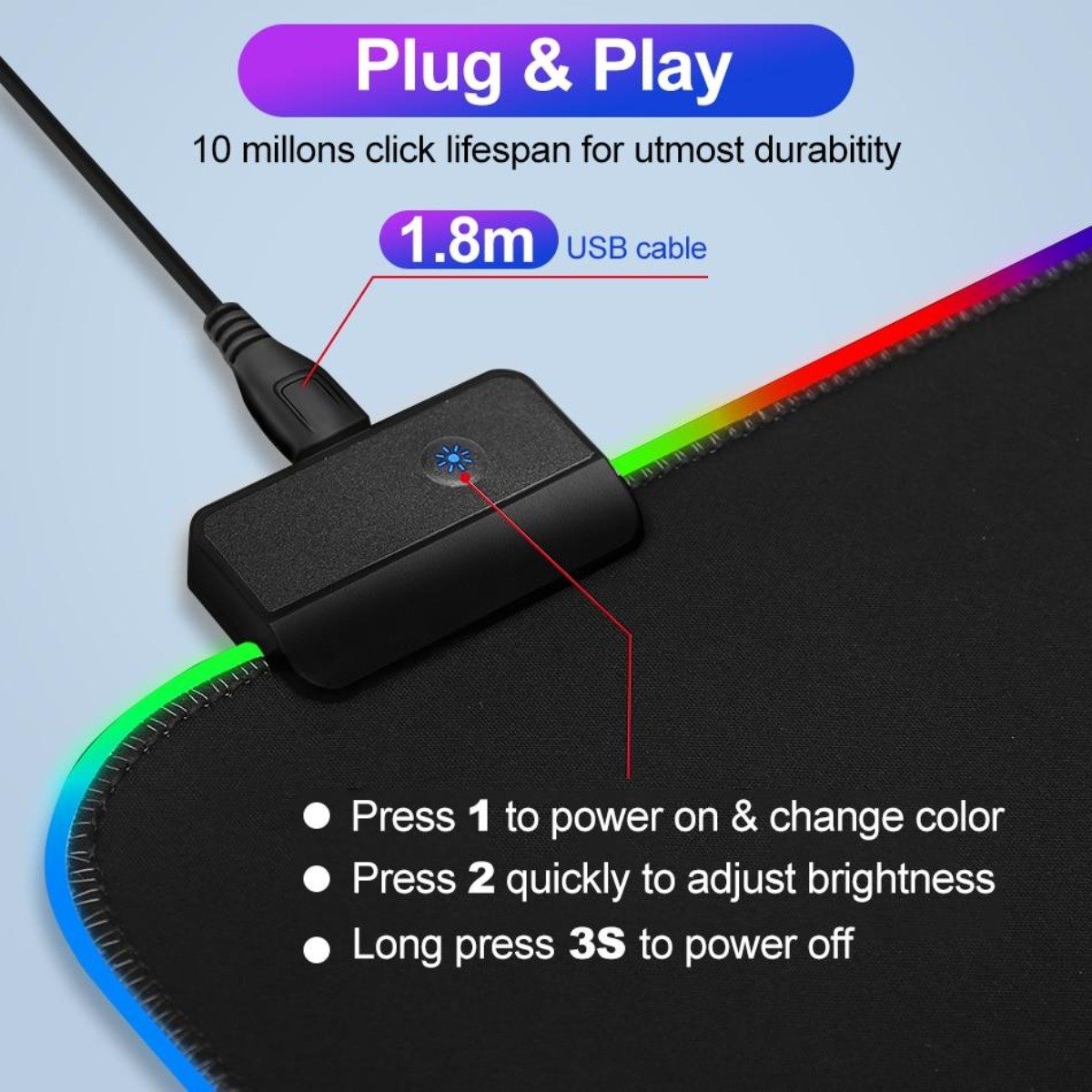 Ninja Dragons 1-Touch Light-Up RGB Gaming Mouse Pad