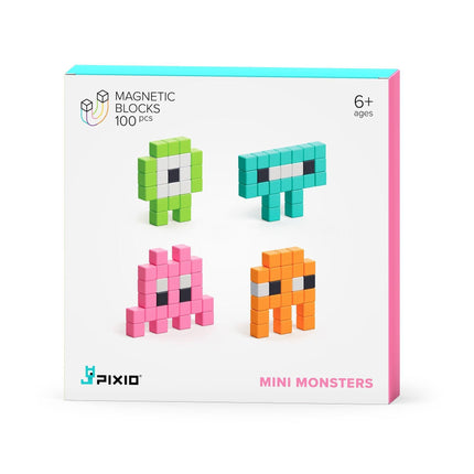 PIXIO Mini Monsters Magnetic Building Set – 100 Magnetic Blocks