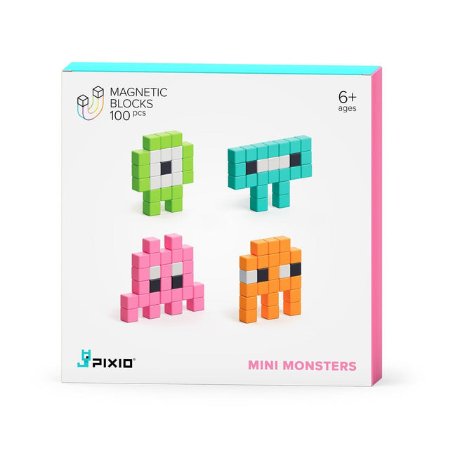 PIXIO Mini Monsters Magnetic Building Set – 100 Magnetic Blocks