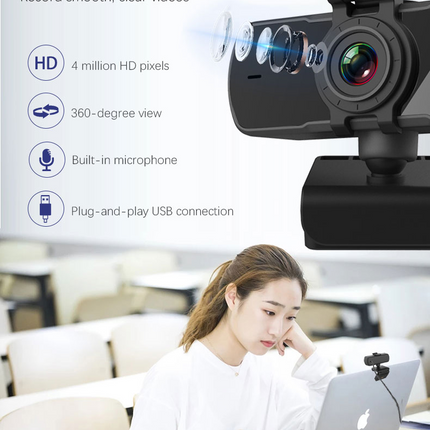 2K HD USB Webcam with Autofocus, Dual Microphones & Privacy Shutter