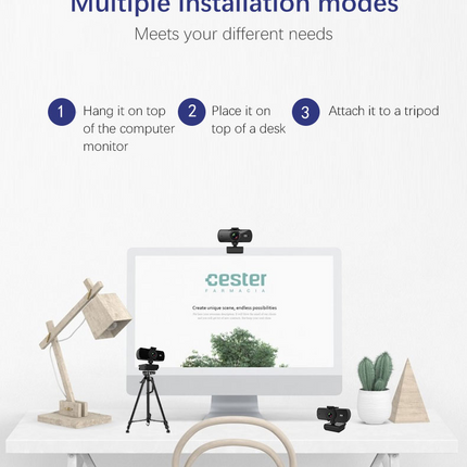 2K HD USB Webcam with Autofocus, Dual Microphones & Privacy Shutter