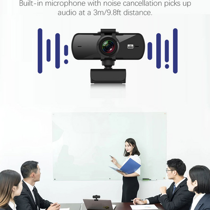 2K HD USB Webcam with Autofocus, Dual Microphones & Privacy Shutter