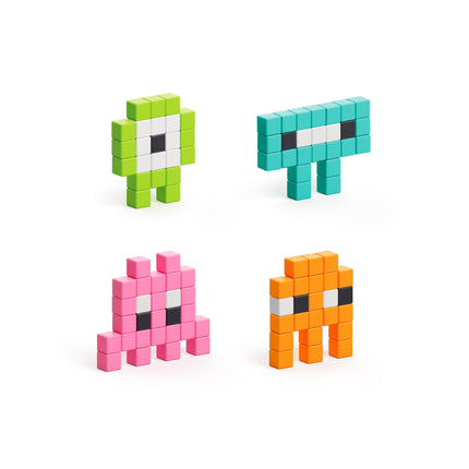 PIXIO Mini Monsters Magnetic Building Set – 100 Magnetic Blocks
